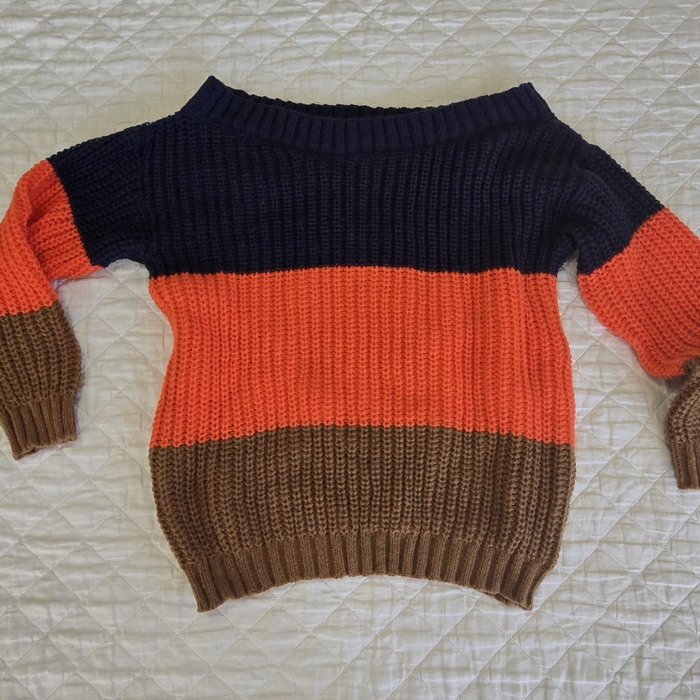 Colorblock Sweater - Navy, Orange, and Brown